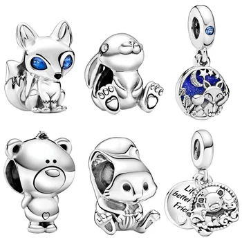 

2020 New Arrival 925 Sterling Silver Cute Bear, Fox Squirrel Charm Beads Fit Original Pan Bracelet Silver S925 Jewelry Gift