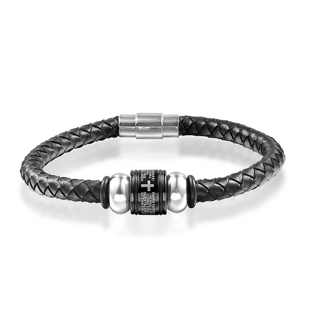 New Bible Cross Leather Bracelet for Men Boy Magnetic Clasp Wristband Stainless Steel Bangle Male Jewelry | Украшения и