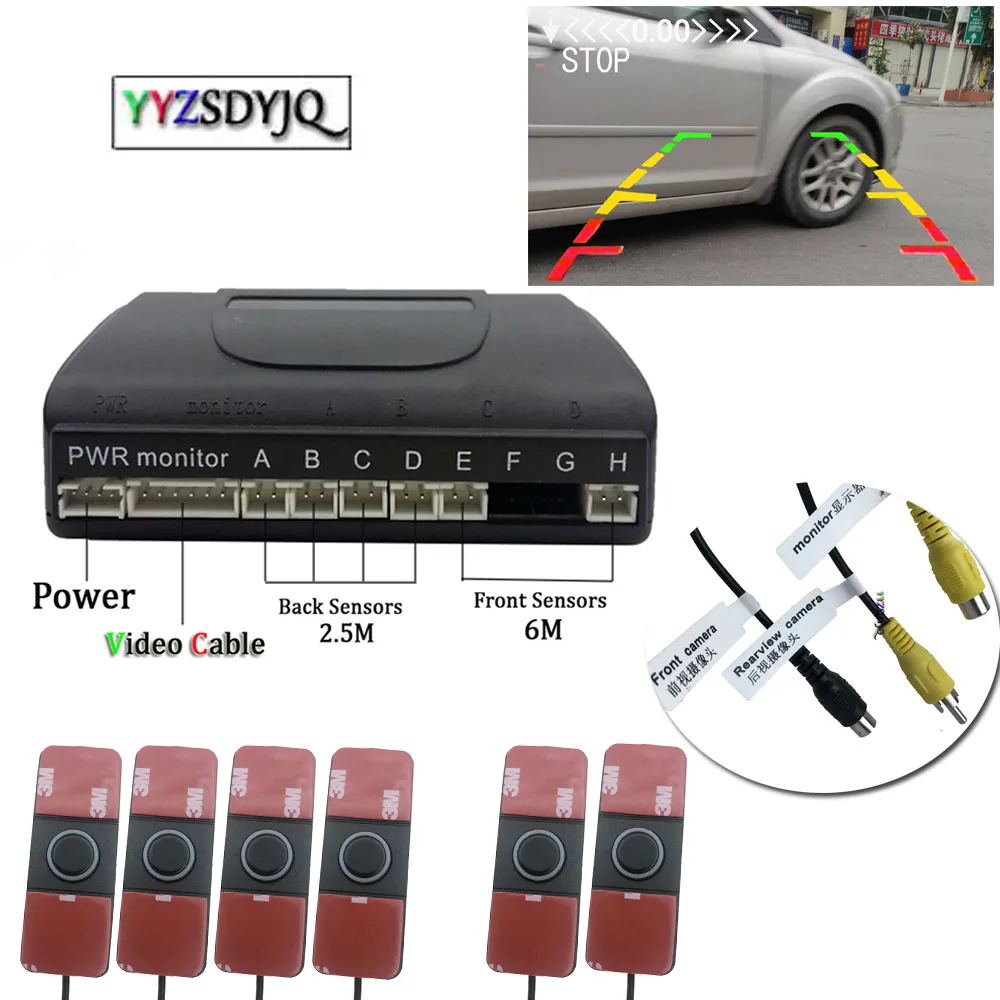 

16mm Flat Sensors Dual Core Car Video System Parking 6 Sensors Backlight Front Rear Parktronic Alarm Parking Assistance