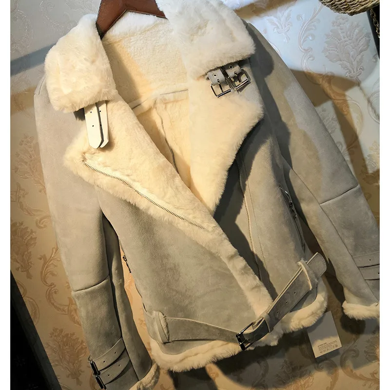 Greatest  Sanishroly Autumn Women Short Motorcycle Jacket Slim Warm Thicken Velvet Suede Coat Female Long Sle