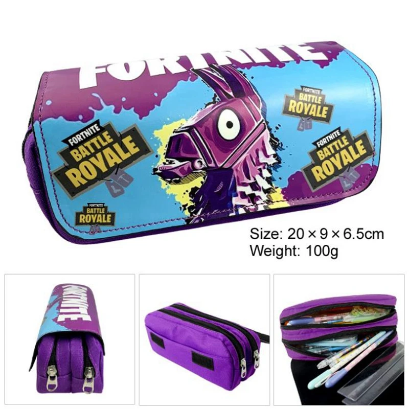 FOR- New fashion students PU printed canvas zipper pencil bag multi-function two layers of stationery pen boxes student supplies - Цвет: 21