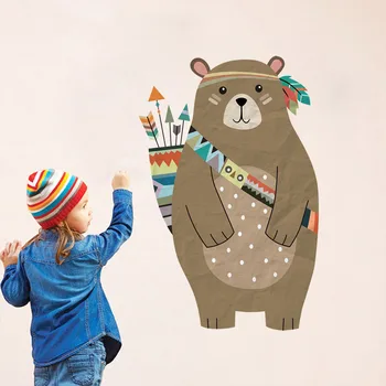

Colourful Tribal Bear wall sticker Woodland Animal Bear Arrow Decals For Children Room Tribal Nursery Room Home Decor Murals Art