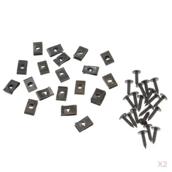 40x Metal Fastener U-Type Clips and Screws Retainers Rivets for Car Bumper