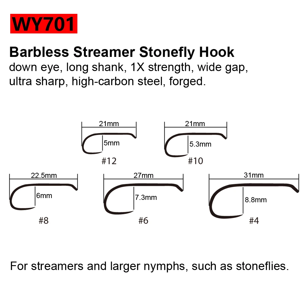Wifreo 100 шт./упак. без бородки летать Крючки для привязывания Нимфа сухой стример влажные cadis Fly Крючки форель мушек Материал рыболовные крючки - Цвет: WY701Streamer