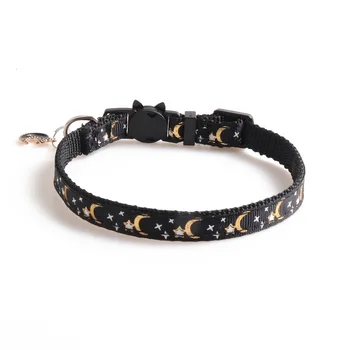 

Cute Moon Star Print Dog Collar Metal Moon Pendant Collar for Cat Adjustable Webbing Puppy Dog Collars Pet Collar Dog Supplies