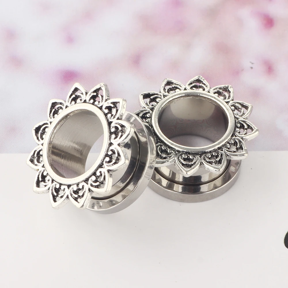 drop shipping 00 gauges Stainless Steel Double Flared Screw Fit Ear Flesh Tunnel Plug Ear Gauge Expander Piercing Jewelry