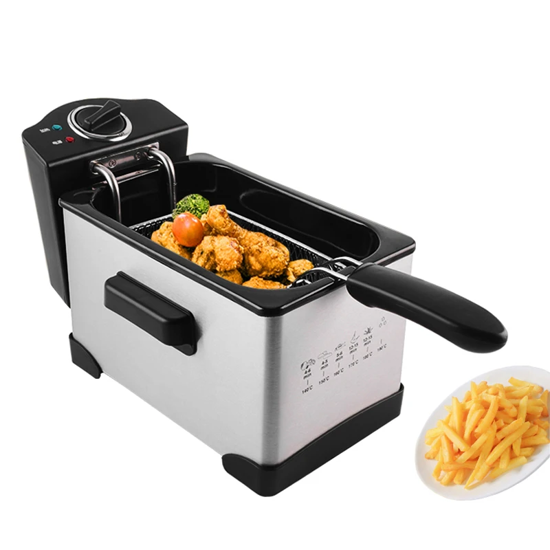 

2.5L Electric Deep Fryer Stainless Steel Oil Oven Hot Pot Fried Chicken Grill French Fries Frying Machine Adjustable Thermostat