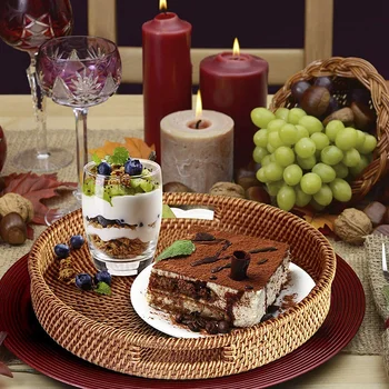 

Rattan Tray With Handle - Hand-Woven Multi-Purpose Wicker Tray With Durable Rattan Fiber (Round 13.5 Inch Diameter, Natural)