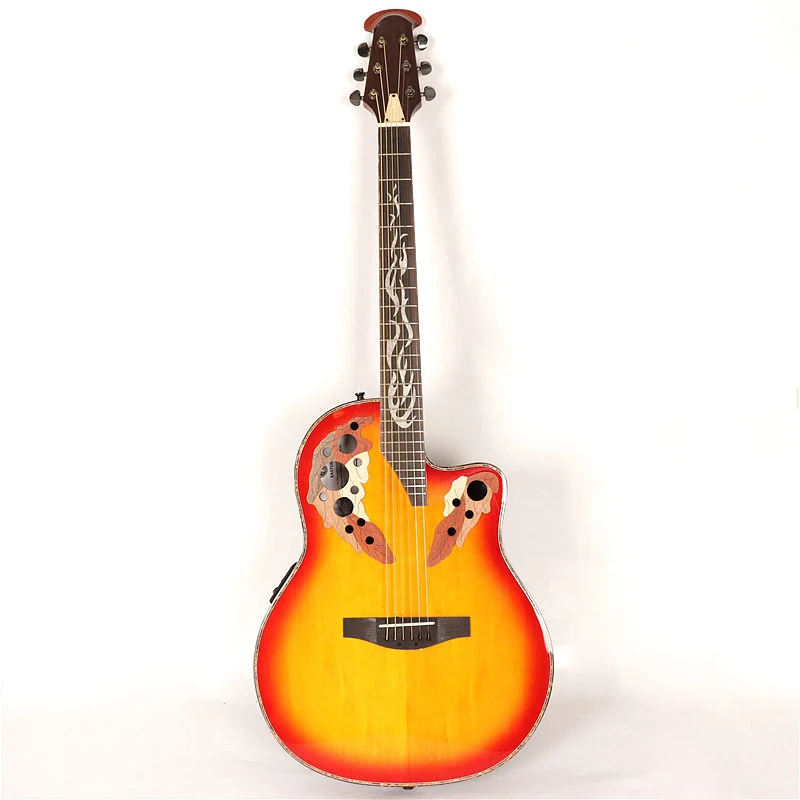 

sunburst solid wood round back electric acoustic guitar with free hardcase