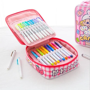 

Kawaii 40 Holes School Pencil Case for Girls Large Storage Cute Pen Box Stationery Grid Bag Watercolor brush Case