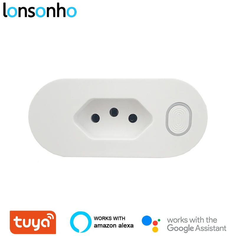 

Lonsonho Brazil Tuya Smart Plug Wifi Smart Socket Brasil 16A Power Monitor Compatible Alexa Echo Google Home