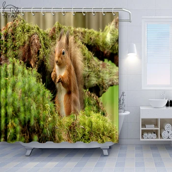 

NYAA American Red Squirrel Eating Acorn Thickened Shower Curtain Landscape Bathroom Waterproof Fabric For Kids Bathtub Decor