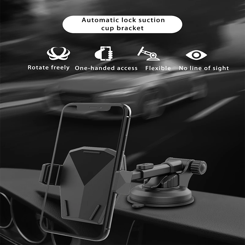 Car Smartphone Holder Automatic Clamping Cell Phone Holder No Magnetic 360 Degree Rotation Mobile Clip Stand for 4.5-7Inch Phone