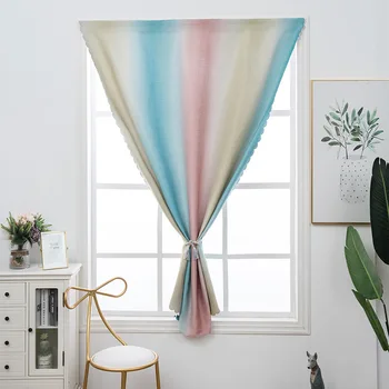 

Simple Finished Velcro Short Curtains Gradient Leaf Window Door Curtain Free Perforation Fashion Kitchen Bedroom Drapes Hot Sale