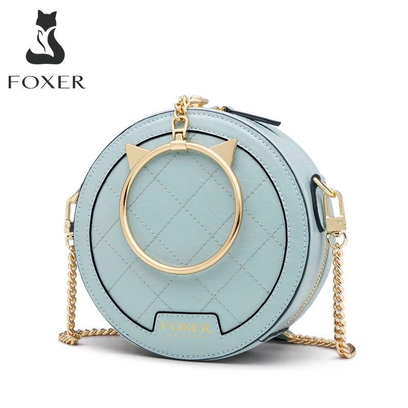 Женская Кожаная мини сумка FOXER элегантная маленькая круглая Сумка клатч