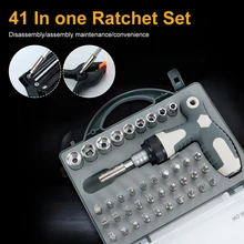 

41 In 1 Magnetic Ratchet T-handle Screwdriver Set Precision Screwdriver With 9pcs Cr-v Sockets 29pcs Bits Diy Repair Tools