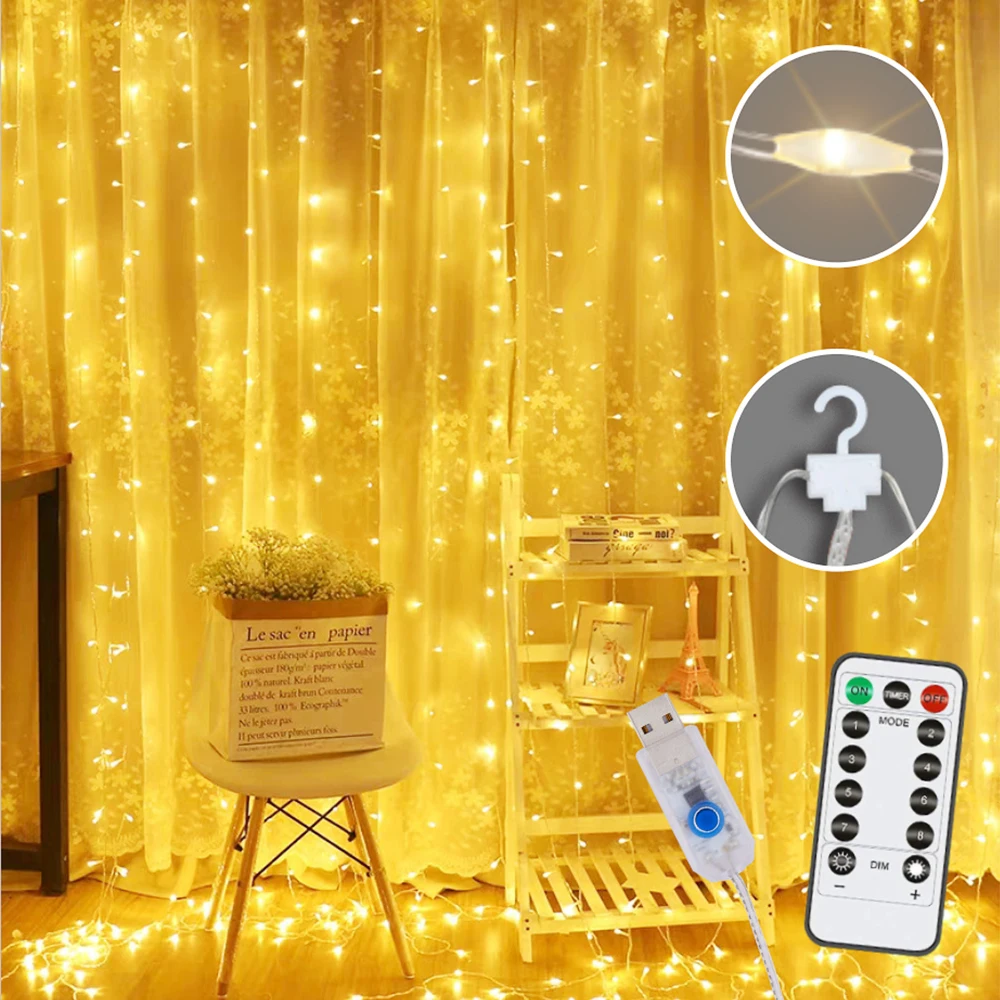LED Curtain Garland String Lights USB Battery Remote Festoon Wedding Party Christmas Decorations Room New Year's Decor | Лампы и