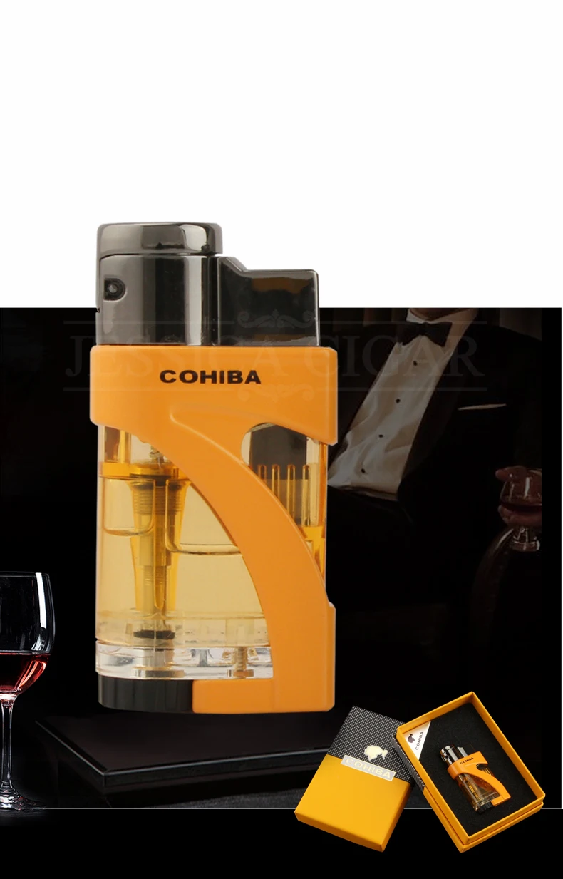 COHIBA зажигалки, фонарь для сигар, пластиковая ветрозащитная прозрачная карманная зажигалка для сигарет, стартер для сигарет
