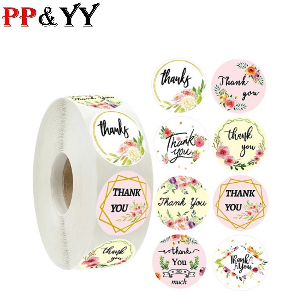 

Round Floral Thank You Stickers 8 designs for Wedding Favors and Party Handmade Stickers Envelope Seal Stationery Sticker