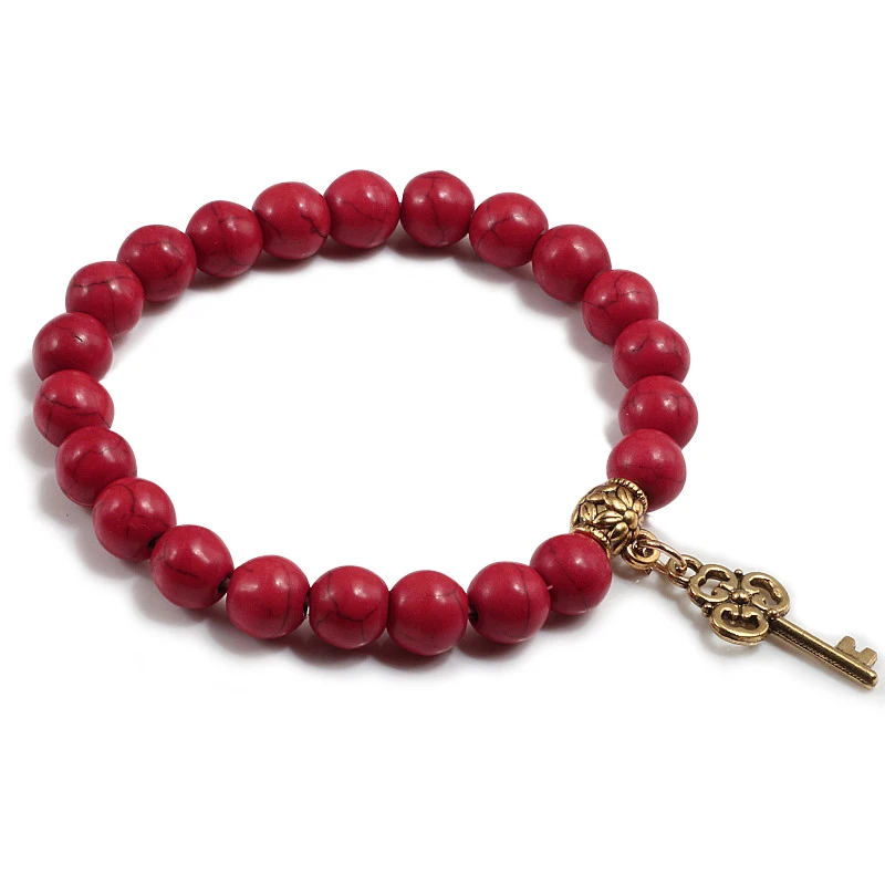 red Дизайнерский золотой брелок, браслет с подвеской, натуральный камень, эластичность, талисманы, браслеты и браслеты для женщин и мужчин, 8 мм, ювелирные изделия для упражнений на запястье - Окраска металла: red