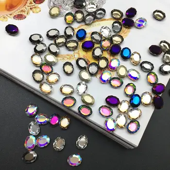 

144pcs 6*8 Rainbow Lace Oval Mirror Rhinestone Flatback Crystal AB Mirror Stone For 3D Nail Art Rhinestones Clothing Accessories