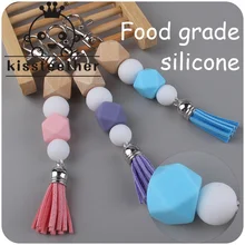 Kissstether – pendentif pompon créatif, nouveau, bricolage, couleur contrastée, bois de hêtre, perle de Silicone, porte clés pendentif sac, jouet cadeau 