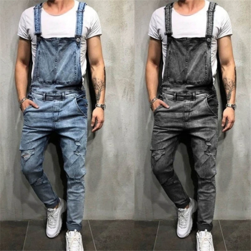 Новинка, мужские обтягивающие рваные байкерские джинсы с коленями, джинсовый комбинезон, Комбинезоны для мужчин, Hi Street, эластичные джинсовые штаны на подтяжках
