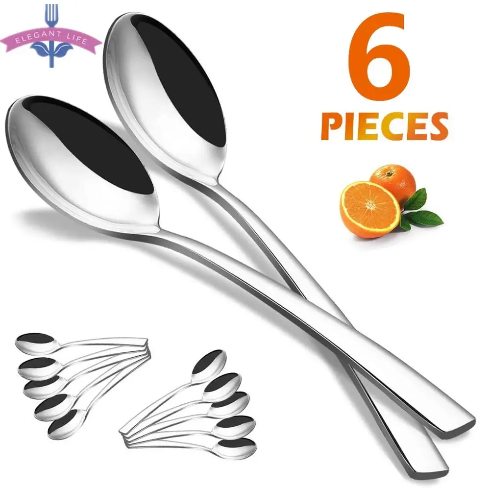 

6PCS Stainless Steel Dinner Spoons Set Mirror Polished Flatware Set Dinnerware Set For Home Kitchen