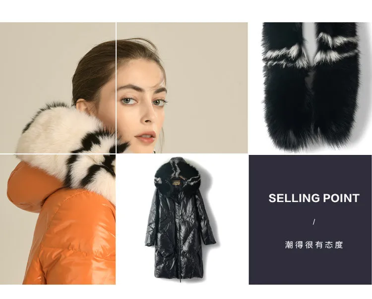 Shuchan 90% White Goose Down Autumn Winter Coats and Jackets Women Jacket Long Womens Down Coats with Real Fox Fur Orange