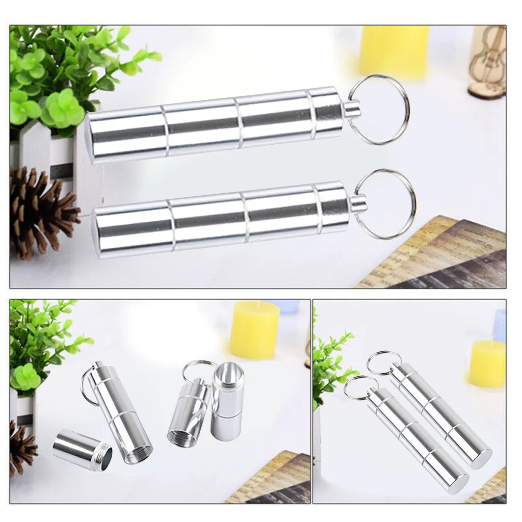 Kitchen 2pcs Mini Bottle Keychain Aluminum Container Travel Medicine Holder Case Silver Organizer Cocina Для Кухни Органайзер 2