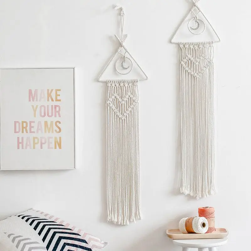 

Triangle Moon Macrame Woven Wall Hanging Tapestry Handmade Boho Dorm Home Decor