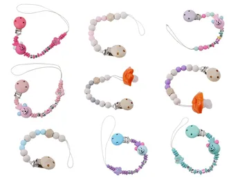 

Newborn Baby Pacifier Clip Chain Pacifier Clip Chian Holder Wooden Bead Teether Toy for Baby Chew Rattles Newborn Toy Gift
