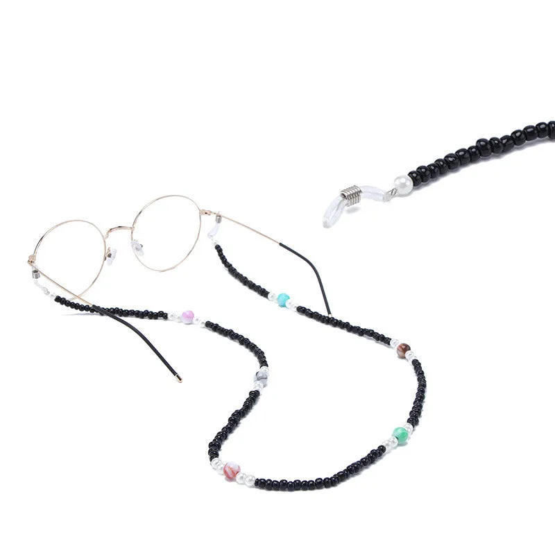 Цепочка для солнцезащитных очков шнур с черными акриловыми бусинами жемчужинами