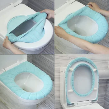 

Comfortable Velvet Coral Bathroom Toilet Seat Cover Warm Soft Reusable Flannel Toilet Mat Seat Case Toilet Lid Closestool Mat