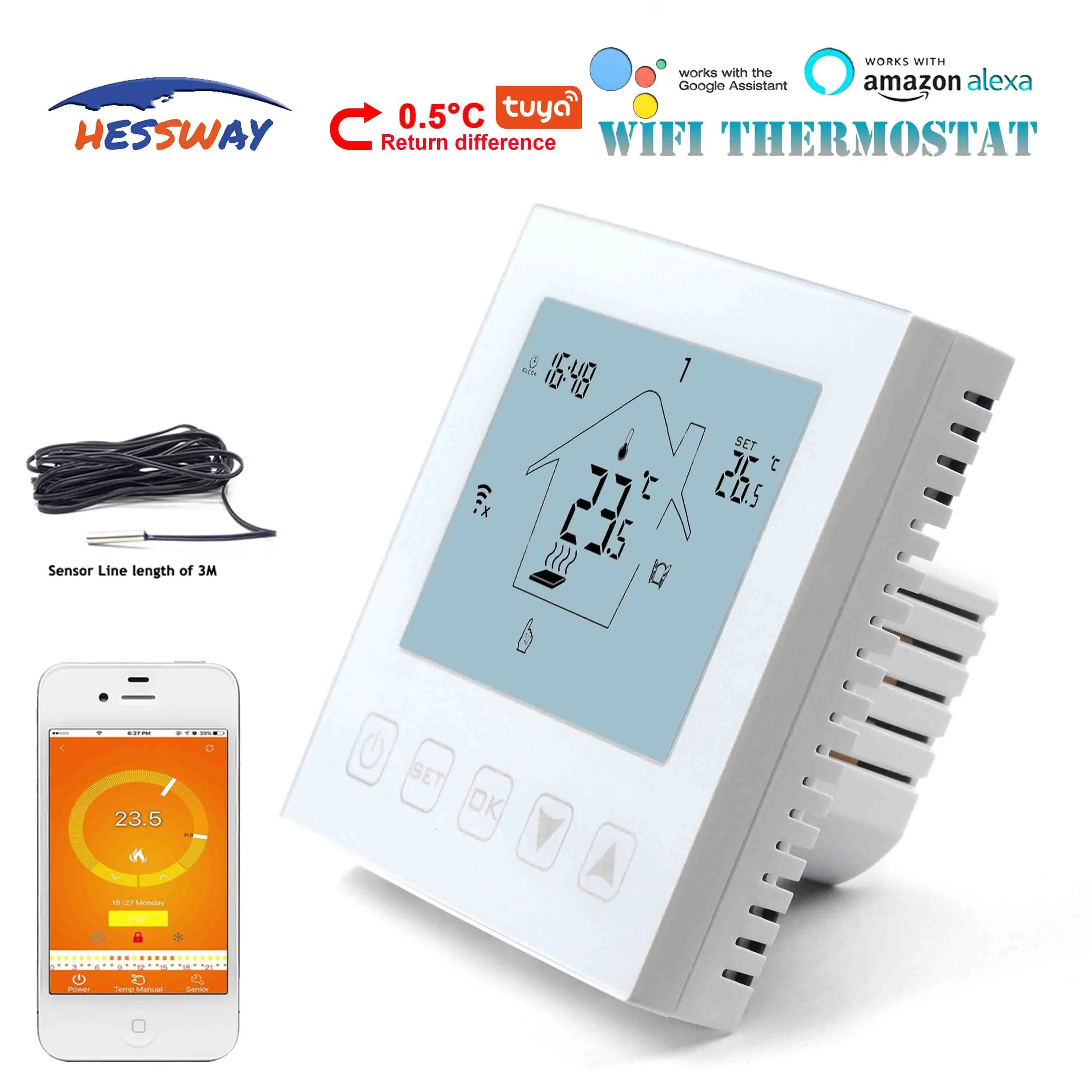 HESSWAY NO/NC google home control WIFI THERMOSTAT for floor heating 3A -  AliExpress