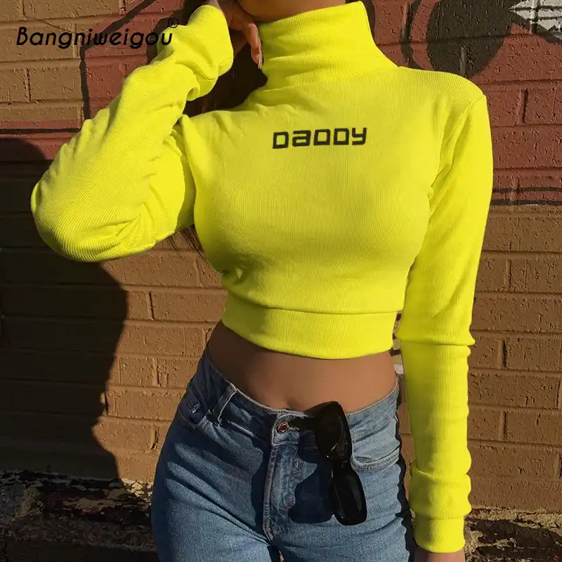 neon yellow high neck top