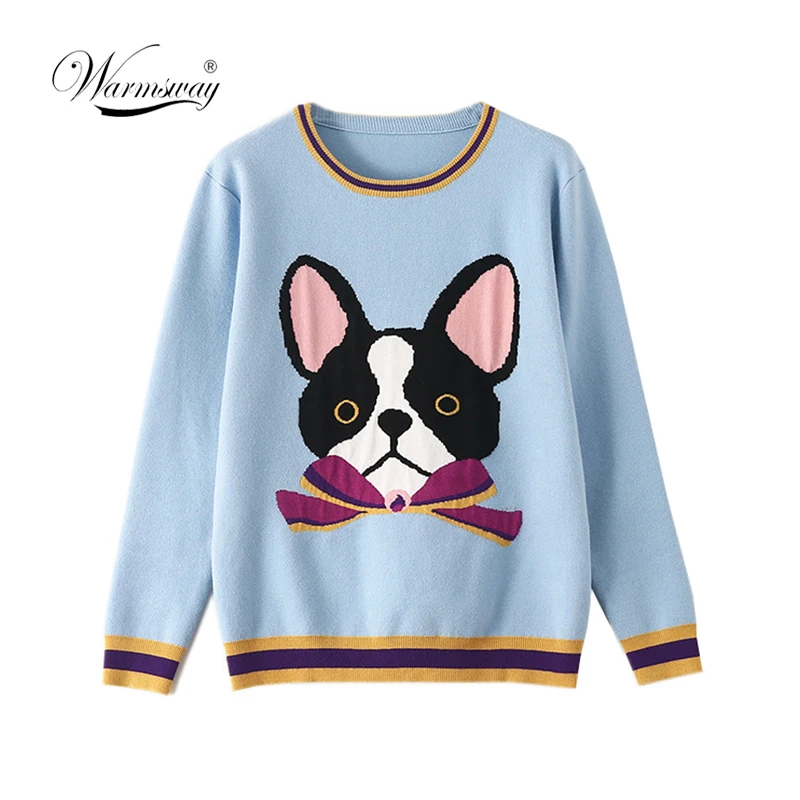 Luxury Brand Designer Vintage Knitted Pullovers for Women Contrast Bow Cartoon Dog Spring Striped Sweater C-461