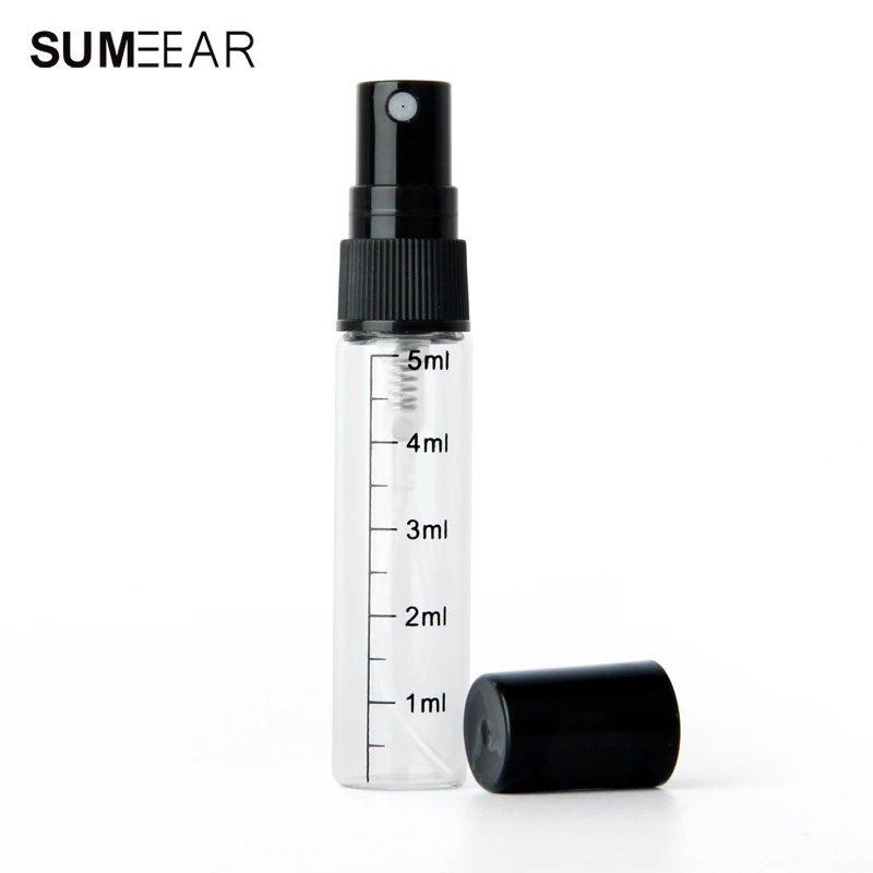 

100 pcs/lot 5ml Glass bottle Calibration line empty perfume bottles Spray Atomizer Portable Travel Cosmetic Container