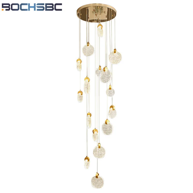 

BOCHSBC Chandelies LED Gold Coins Cash Long Hight Ceiling Light Crystal Bubbles Spiral Stair Drop Rain Villa Luxury Modern Lamps