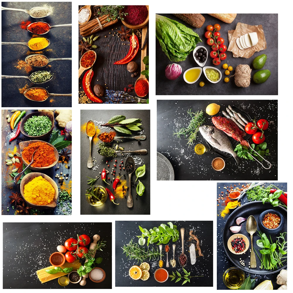 

Nordic Home Decoration Canvas Painting Grains Spices Spoon Peppers Kitchen Posters Prints Wall Art Modern Food Modular Picture
