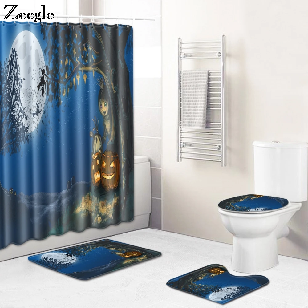 Zeegle Bathroom Curtain and Bath Mat Set Anti Slip Bathroom Doormat Absorbent Toilet Pedestal Rug Washable Bathroom Shower Mat