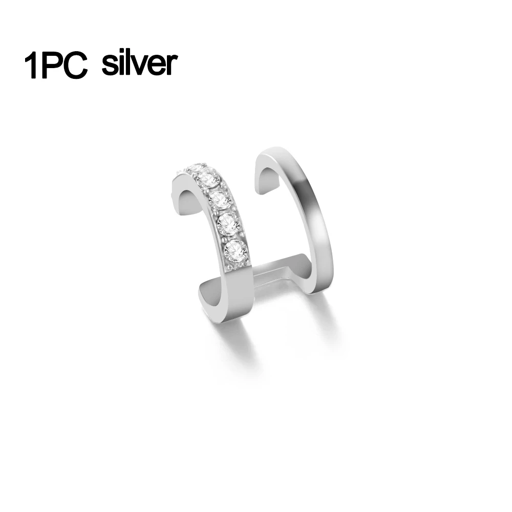 Винтажные серьги в стиле панк с кристаллами и геометрическими ушами на клипсах для женщин, Серебряные Золотые Ювелирные серьги с клипсами для пирсинга - Окраска металла: Silver 1PC