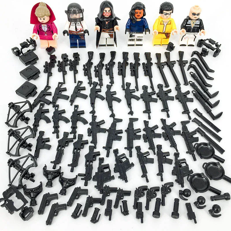  6Pcs Legoinglys PUBG Military Figures with Weapons block Swat battleground FPS Game Building Brick 