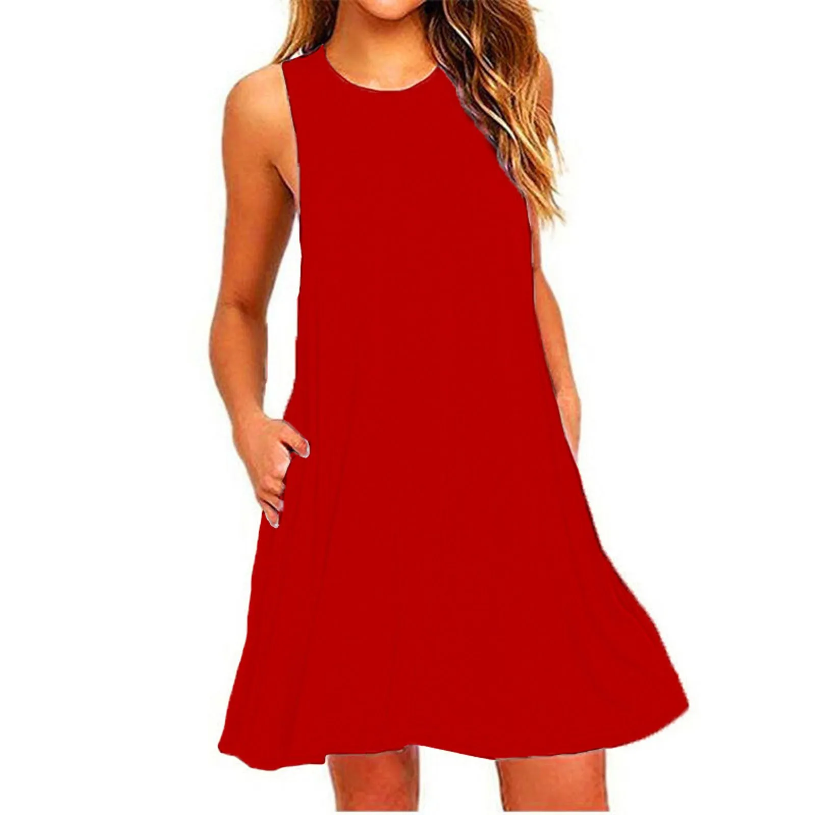 summer women's dress 2021 Casual O-neck Dress Plus Size Irregular Hem With Pocket Vestido Swing Mini Tee Tank Lady Dress Mujer 2