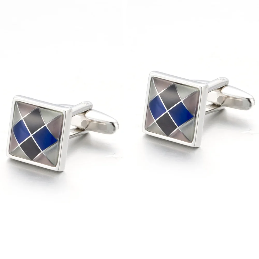 Luxury Square Blue Shell Cufflinks Mens shell Cuff links Buttons Shell