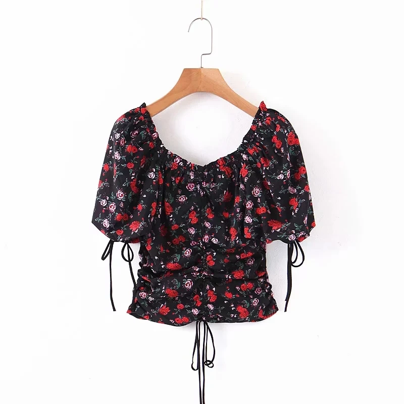 Увядший модный блогер винтажный цветочный принт квадратный воротник blusas mujer de moda кимоно рубашка женские топы и блузки