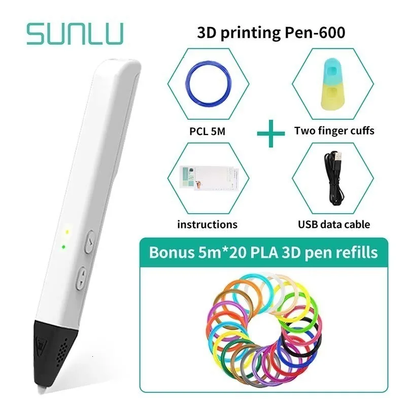 SL-600 3D печать Ручка для детей Scribble Белый Цвет 3D Ручка Поддержка PLA/PCL Fillament как подарок на день рождения Fod дети и взрослые