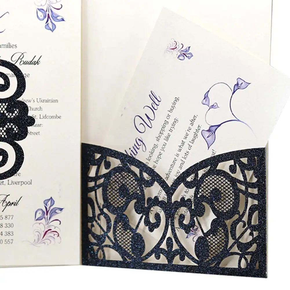  10PCS European Style Glitter Invitations European Style Laser Cut Wedding Invitations Holiday Greet - 4.00009E+12