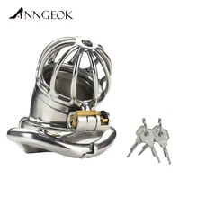 Prison Cock Cage ANNGEOK Stainless Steel Male Penis Ring Metal Male Chastity Adult Game Sex Toy for Men Cock Lock Bondage 3 Size