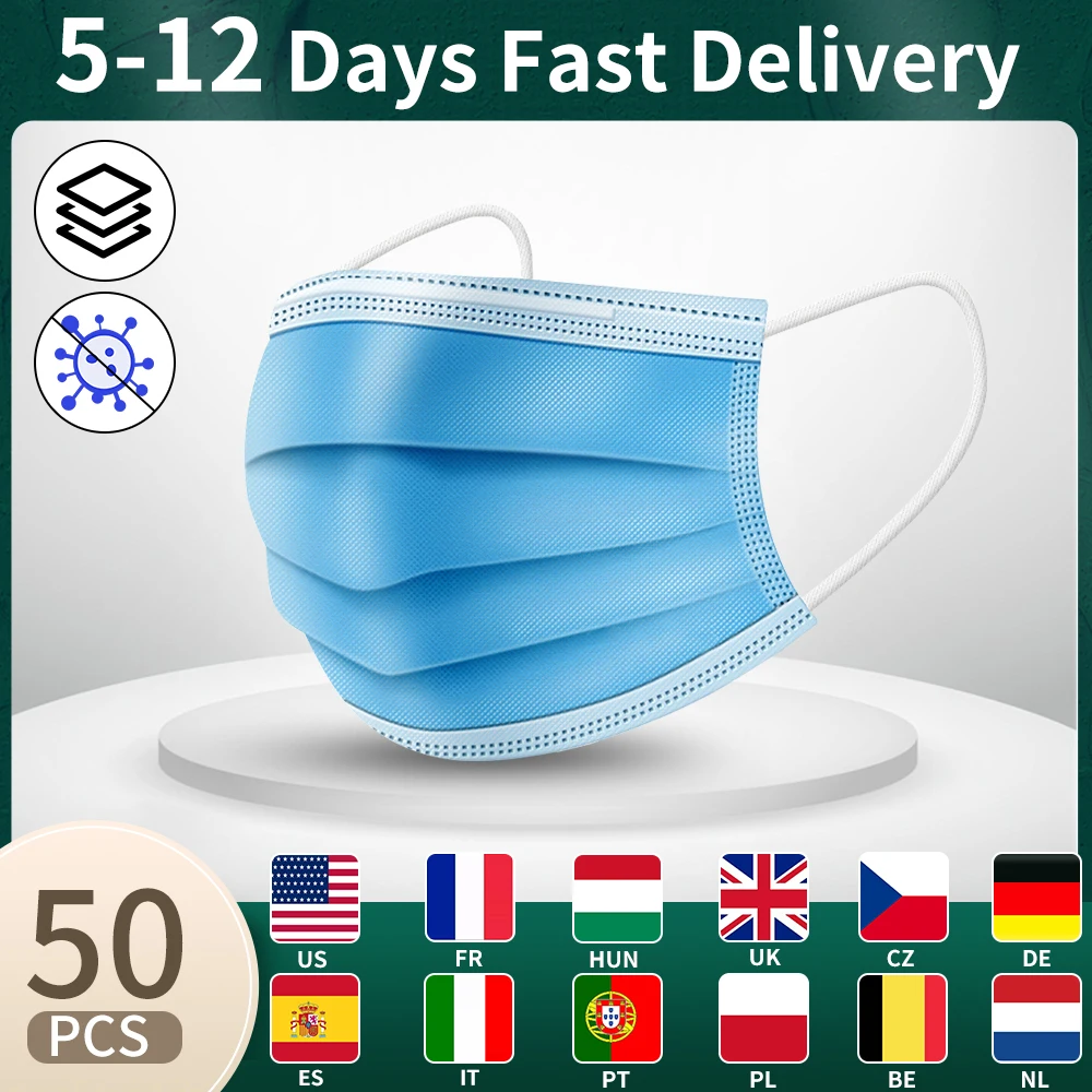 50 pcs Mouth Mask disposable 3 Layers Face Masks Filter Safety healthy Non Woven Earloops | Красота и здоровье